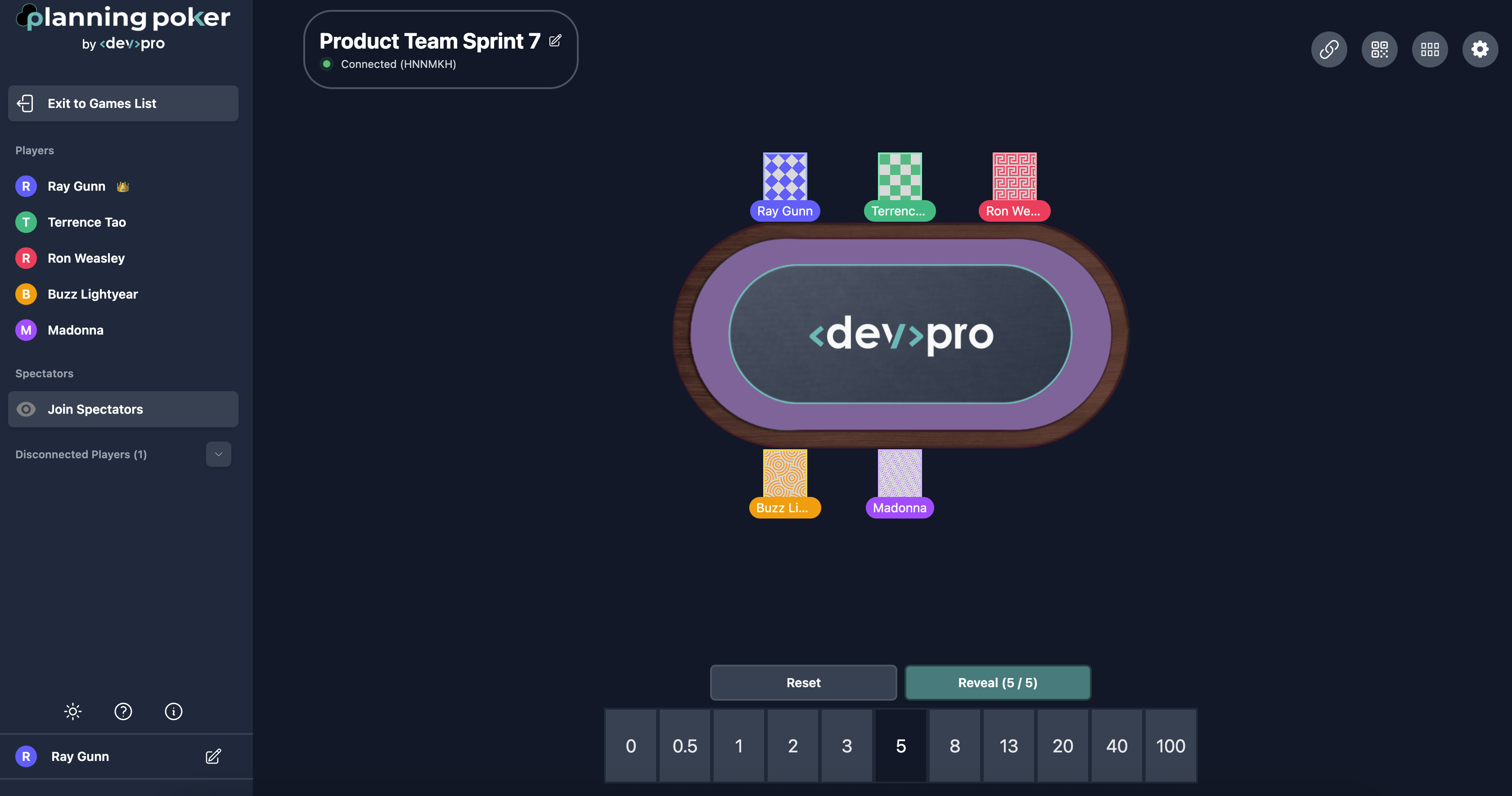 Planning Poker game table with players' cards face down around a poker table